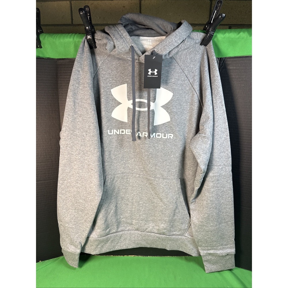 Under Armour Mens Rival Fleece Logo Hoodie Grey Pullover Sweatshirt L NWT